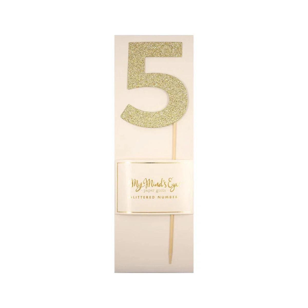Gold Glitter Number Cake Topper Party Pick No. 5