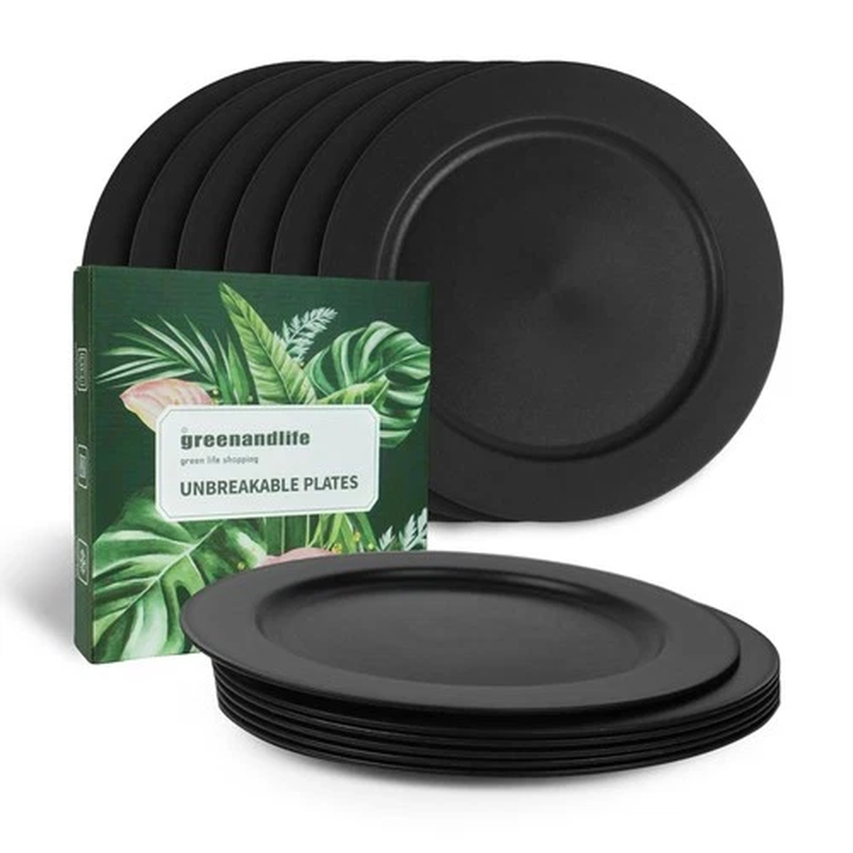 greenandlife 10inch/6pcs Dishwasher & Microwave Safe Wheat Medium, Black-Flat