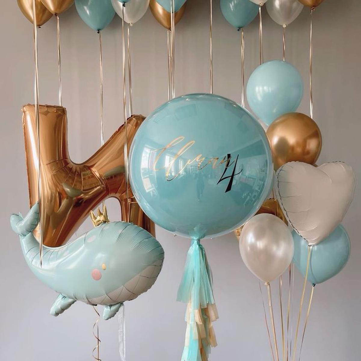 Helium Balloons Personalised Clear with Blue Latex and Customize Sticker, Latex Bunch Pear White, B