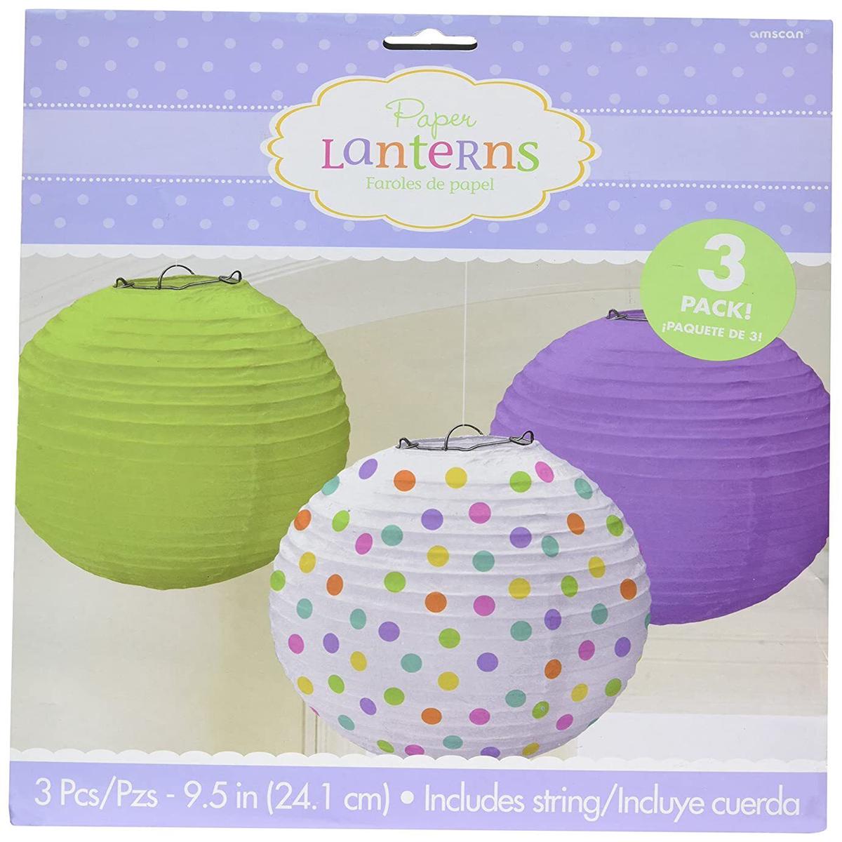 Round Baby Brights Chevron Stripes Modern Paper Lanterns 3pc - Amscan