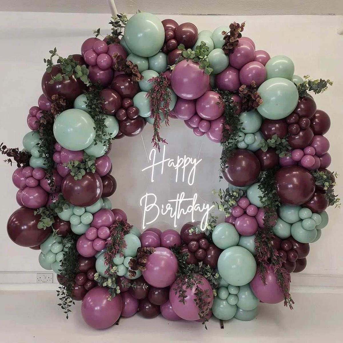 Round Balloon Maroon, Purple and Green Chain Decor Setup - Perfect for special occasions