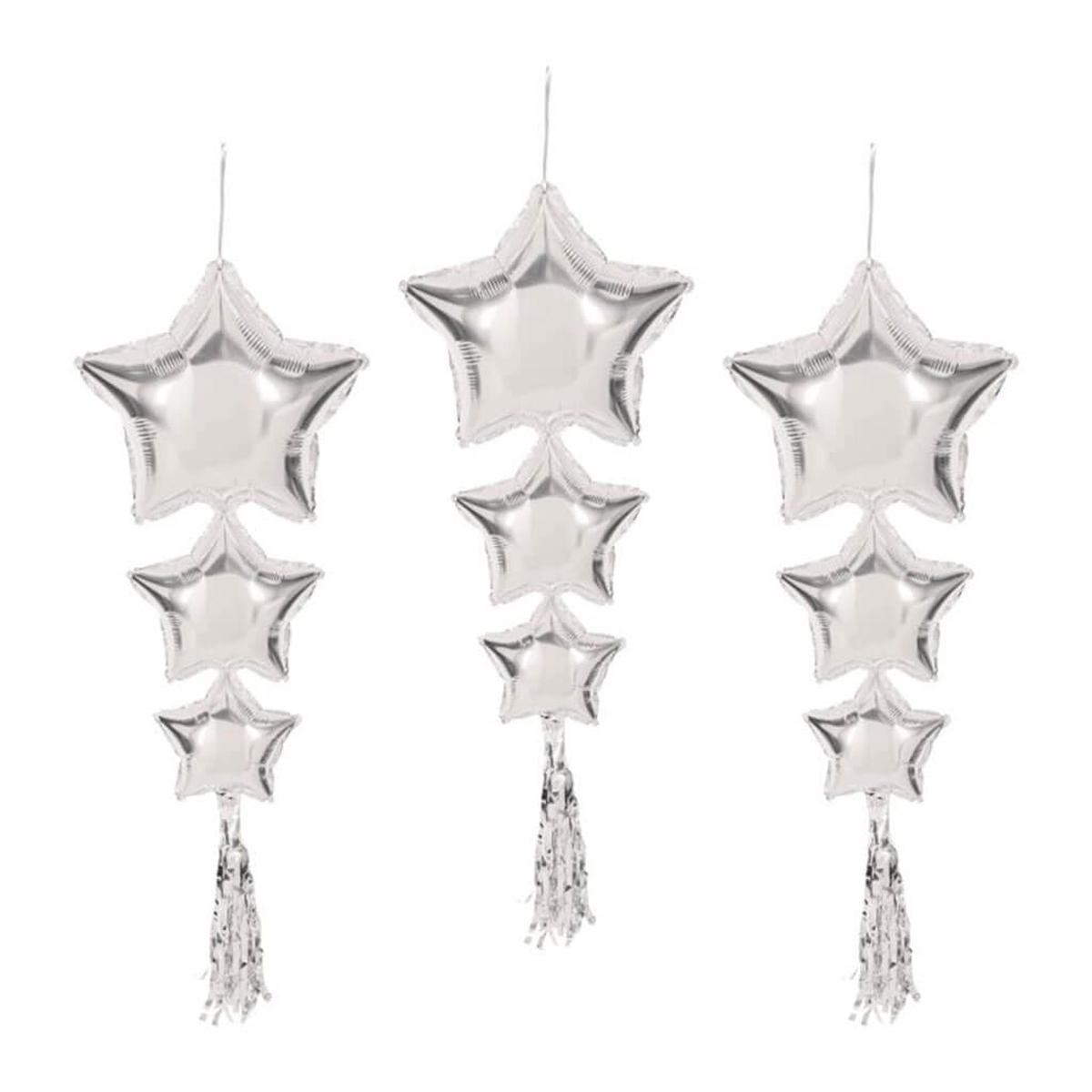 Star Balloons with Tassels 3ft-9in, Silver