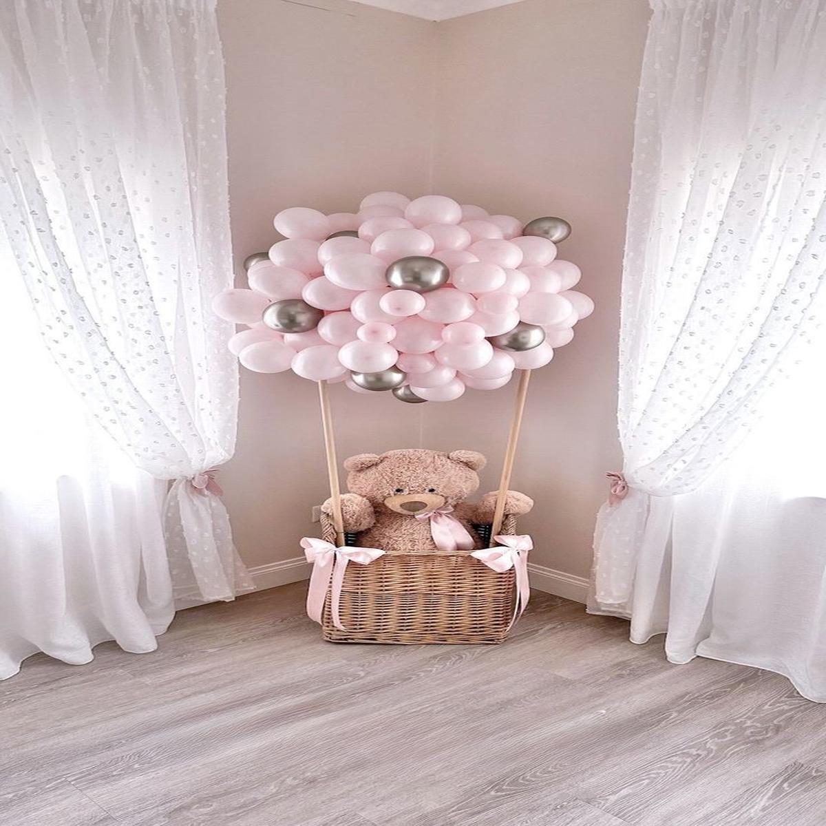 Hospital Welcome Baby, Baby Shower Balloon Pink and Silver with Teddy Bear Designed Hot Air Balloon