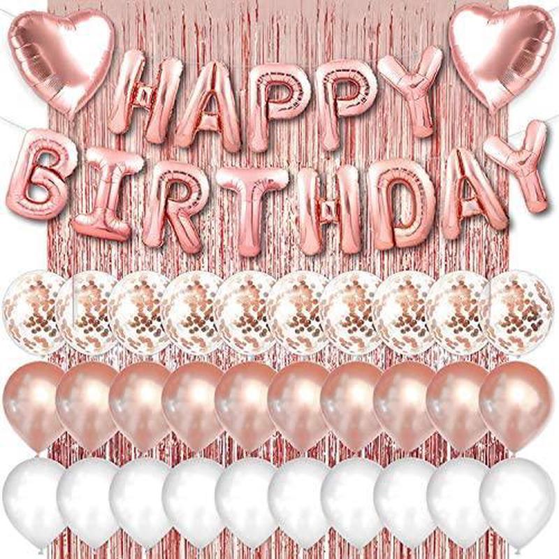 Rose Gold Happy Birthday Balloons Banner 16inch Tall Set for Her Birthday Party Decorations and Supplies Kit