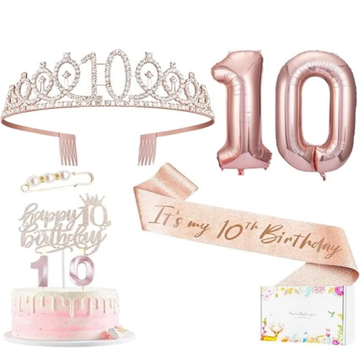 10th Birthday Decorations for Girl, 10th Birthday Sash and Crown, Cake Topper