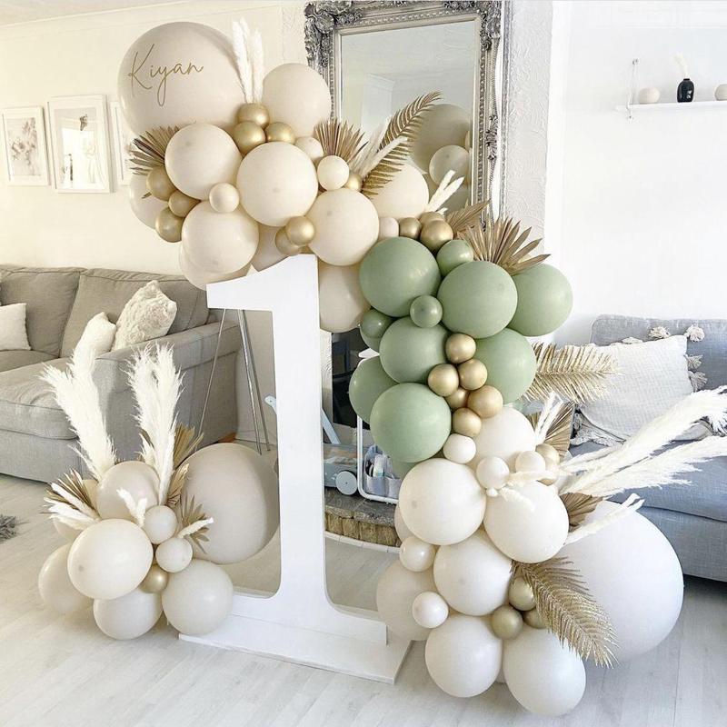 136pcs Birthday Balloons Arch Kit Party Decoration Sand White Gold Balloon Garland Sage Green Globos Baby Shower Decor Supplies