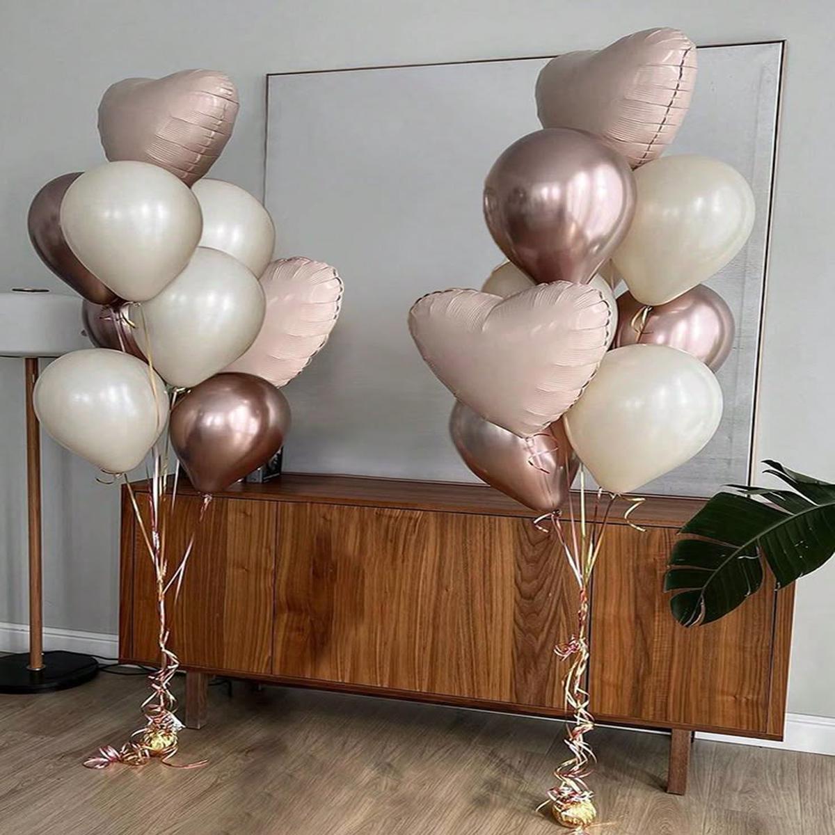 14pcs Dust White and Rose Gold Latex with 4pcs White Heart-Shaped Helium Foil Balloons Bunch - Vale
