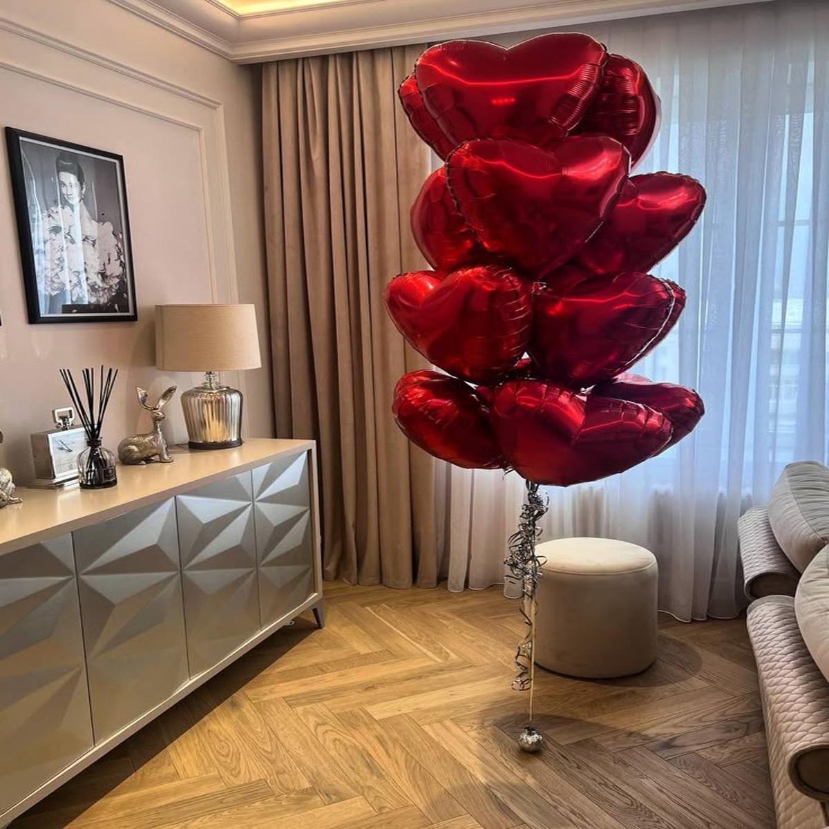 24pcs Red Heart-Shaped Helium Foil Balloons - Valentine's, Anniversary Perfect for special occasion
