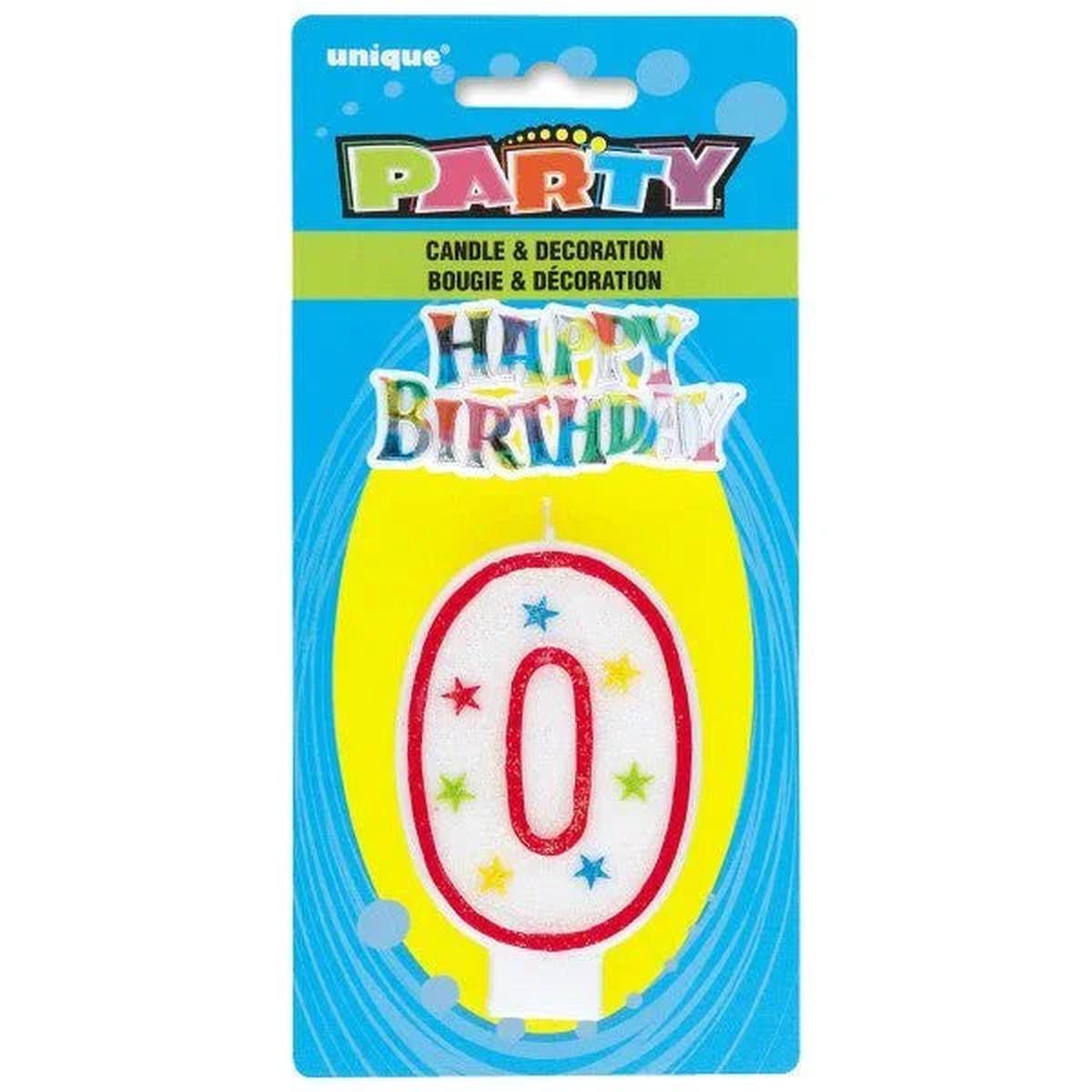 Number 0 Glitter Birthday Candle w/Cake Decoration | 1ct