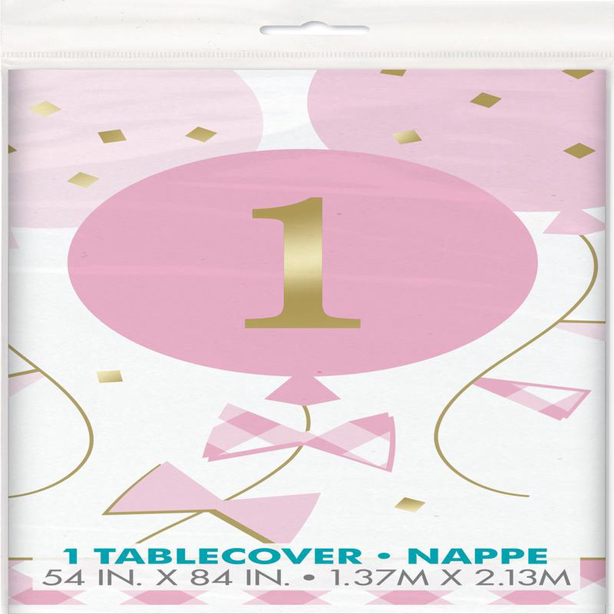 Pink Gingham 1st Birthday Tablecover 5421584