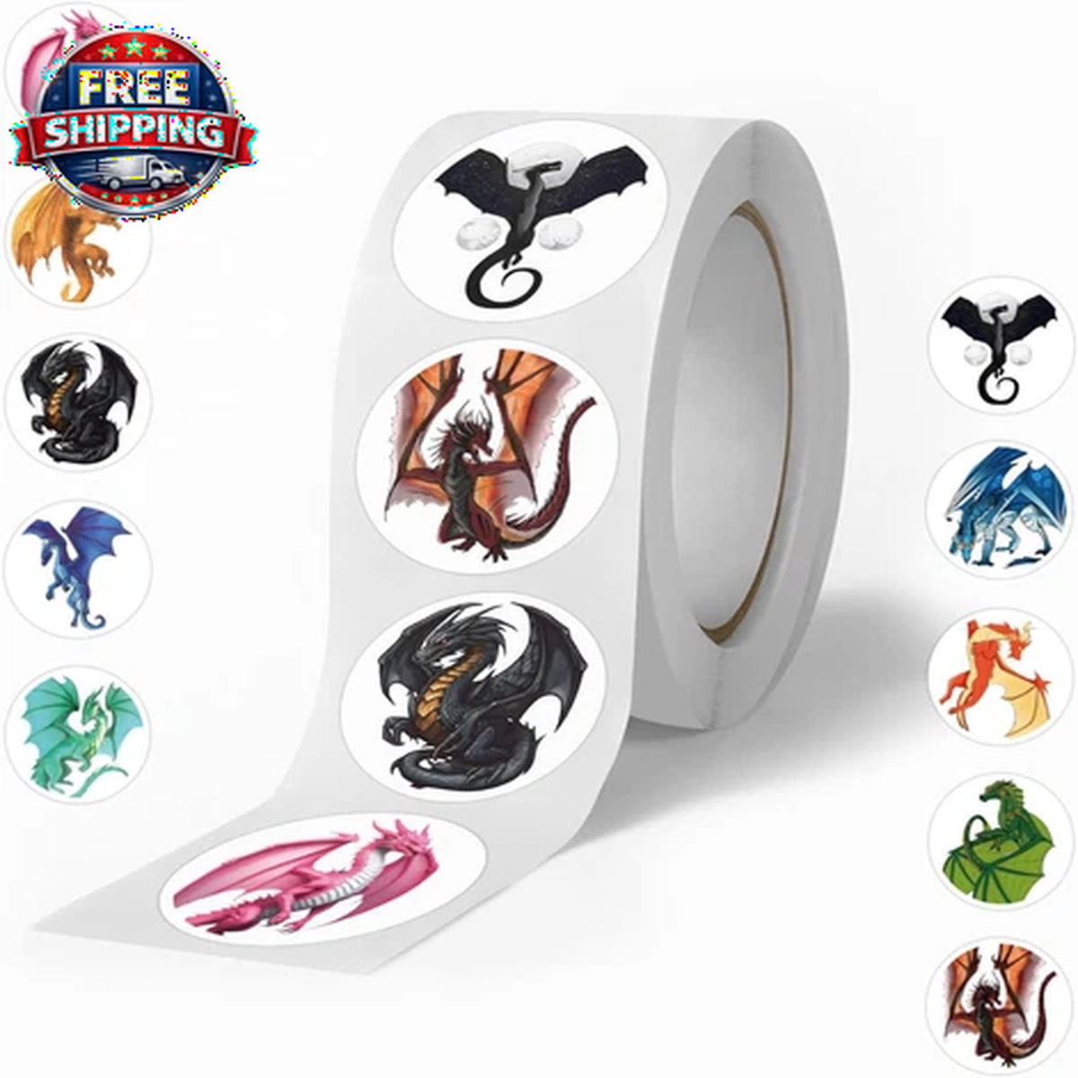 500 Pcs Dragon Stickers Roll for Teens, Western Dragon Stickers Magic Animal Lab