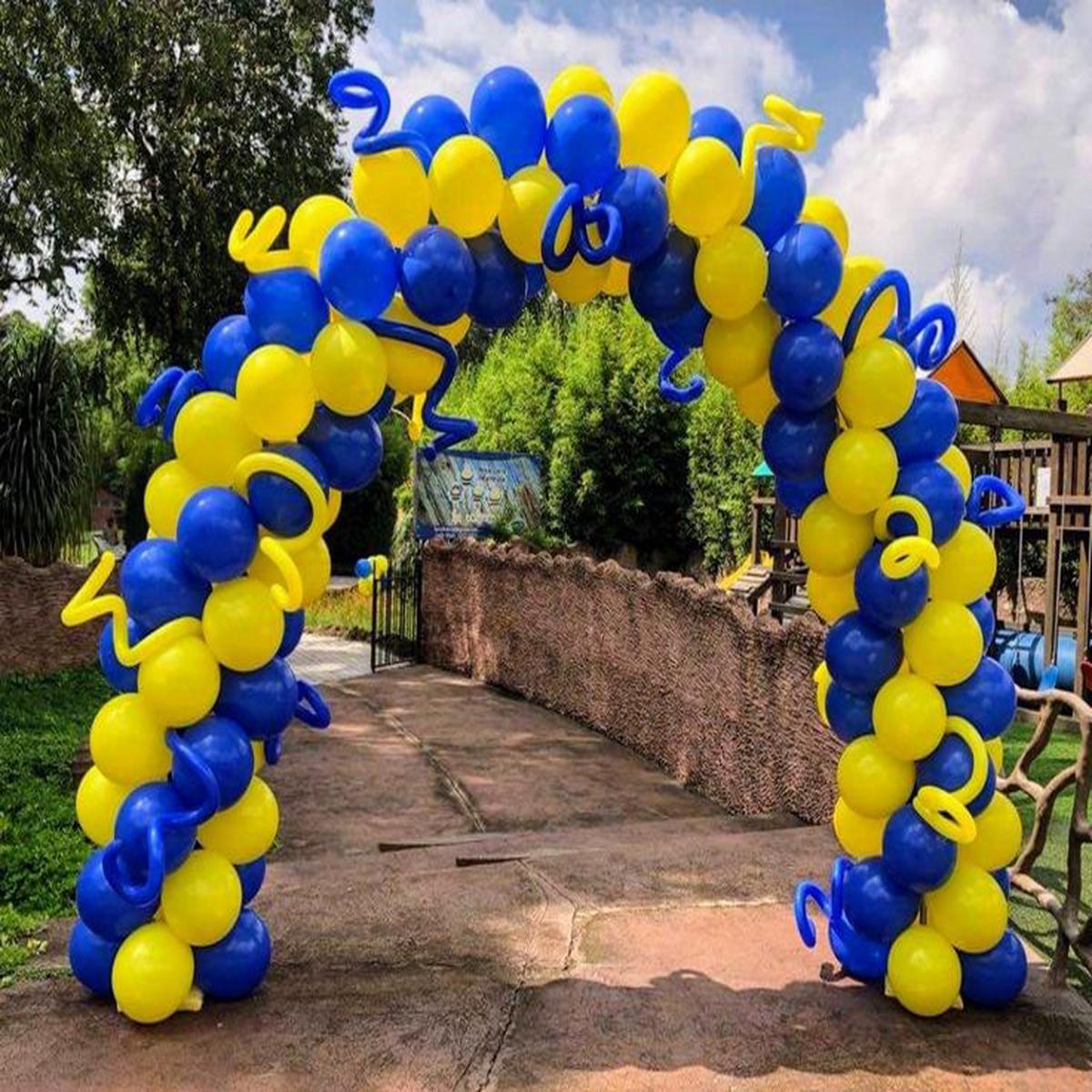 Balloon Arch Blue and Yellow Spiral Arrangement with Twisted 260q Design - Corporate Event, Grand O