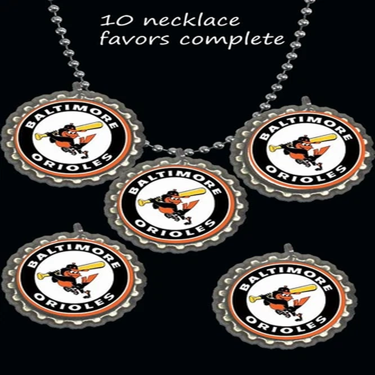 Baltimore orioles   BottleCap Necklaces party favors lot of 10 necklace mlb