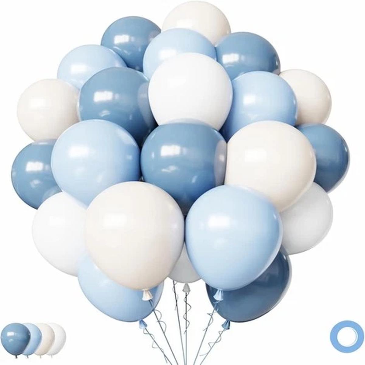 Dusty Blue Balloons Set, 65Pcs 12Inch Light Blue and White Balloons for Baby Sho
