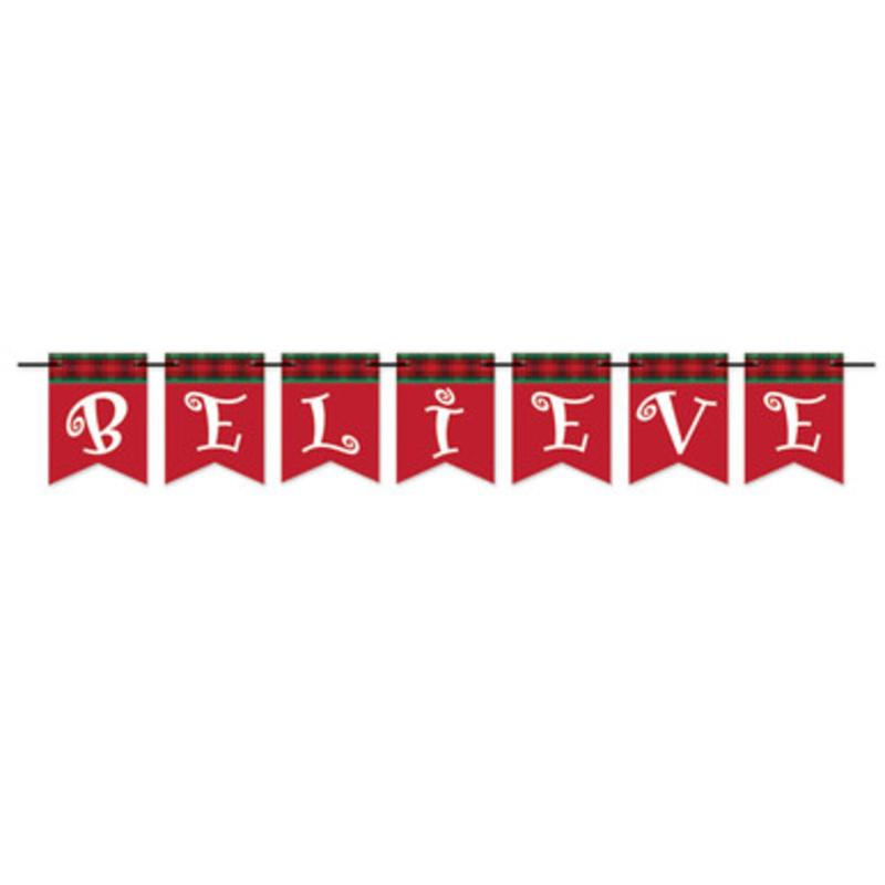 Pack of 12 Red and White Believe Pennant Banner Christmas Decorations 6 x 6