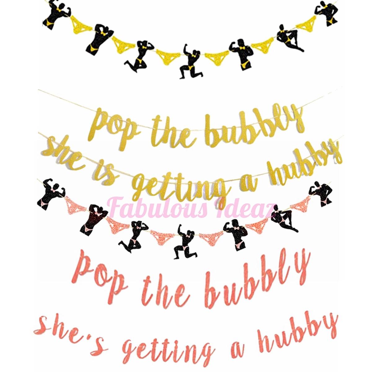 Pop The Bubbly She's Getting a Hubby Rose Gold | Gold Hens Party Banner Bridal Shower Garland Bridal Shower Decoration