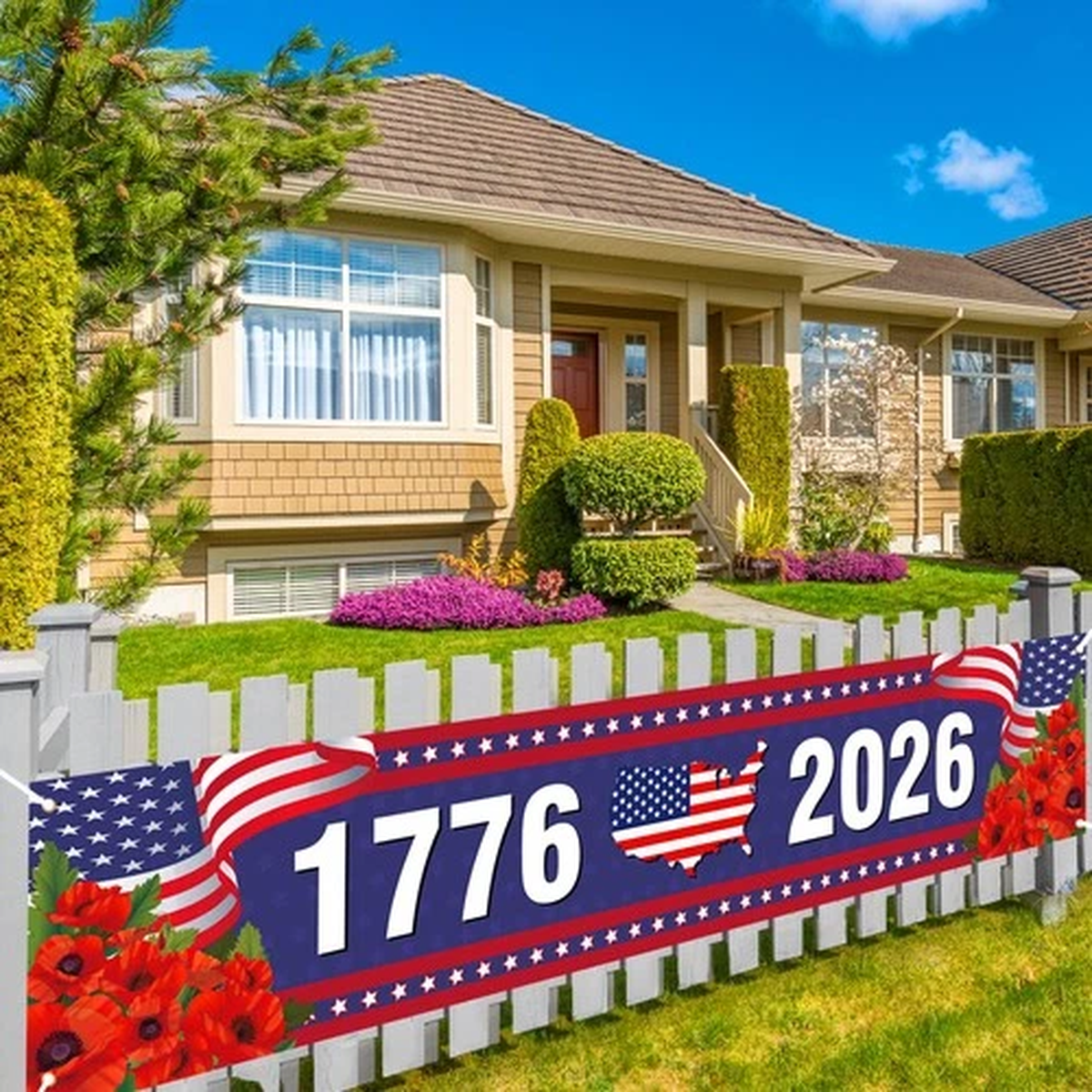 America 250th Anniversary Fence Banner Patriotic 4th of July Outdoor Decor
