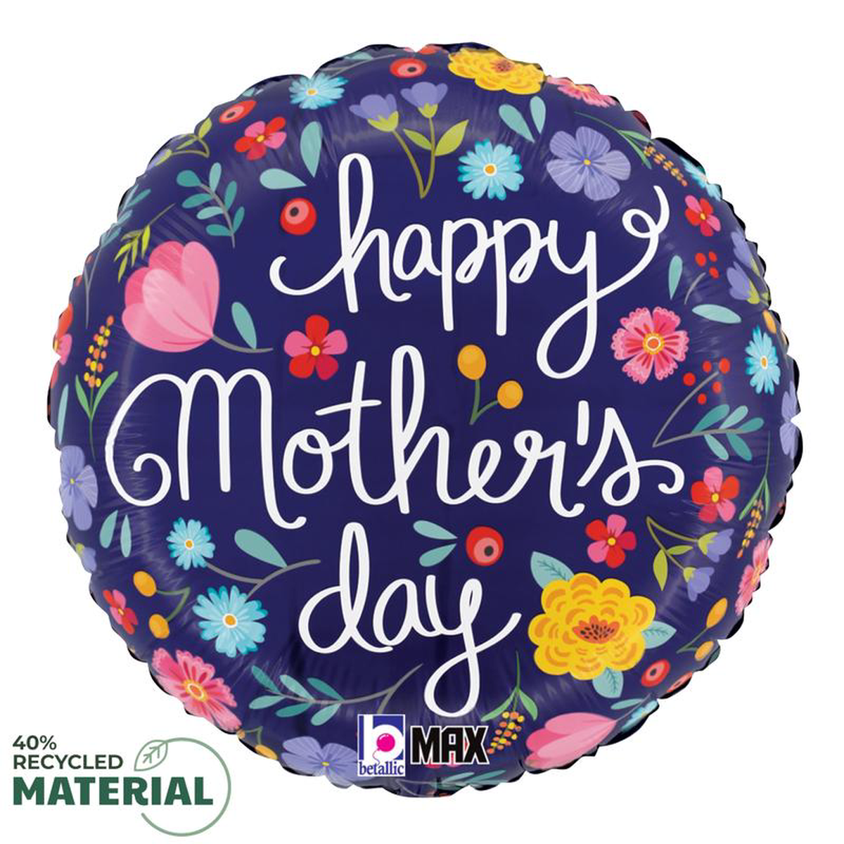 Betallic Mother8217s Day Folk Floral 18 inch MAX Float 40 Percent Recycled Round Balloon 1ct