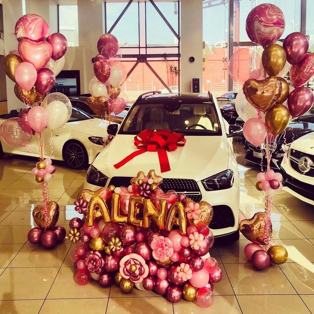 Car Surprise Balloon Design in Pink, Gold, Rose Gold, and Marble Accents  Perfect for Any Luxurious