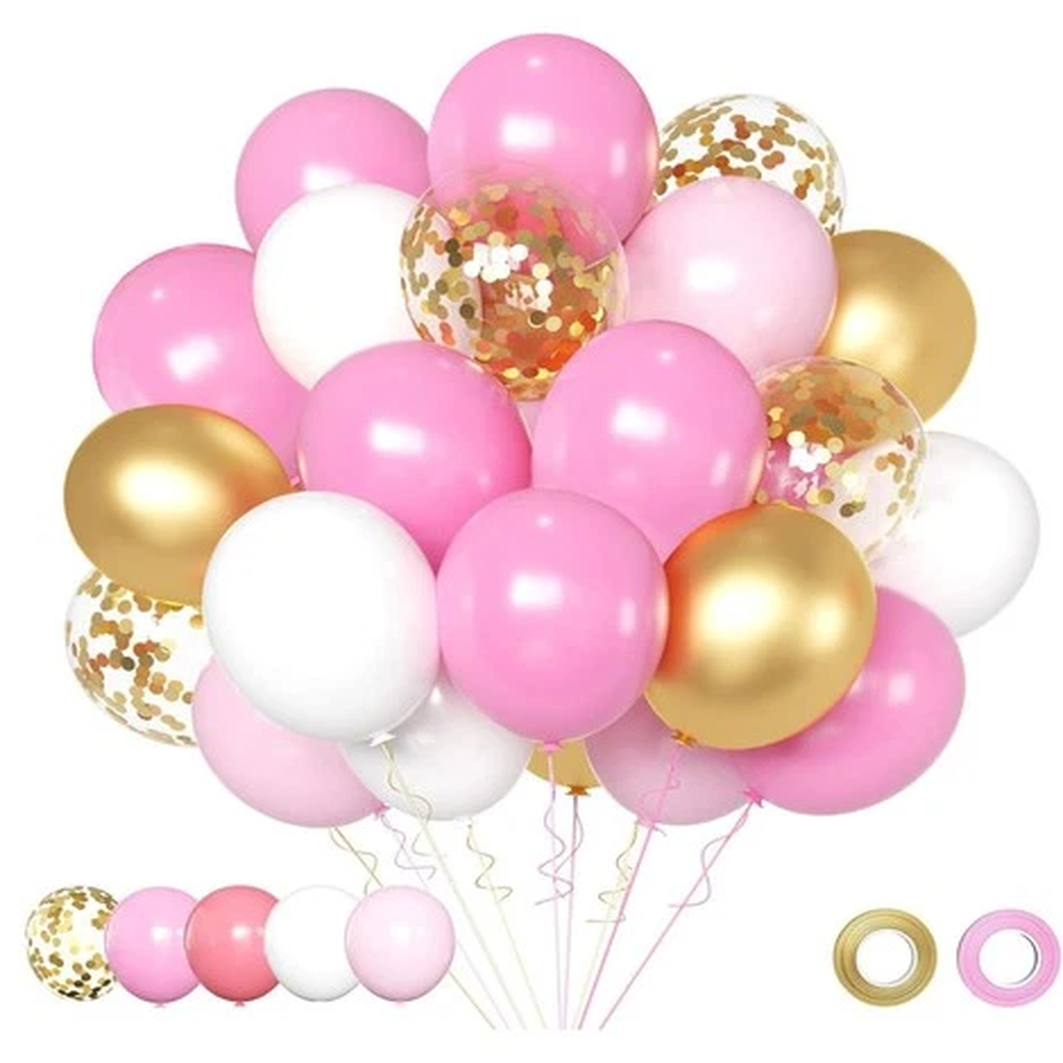 "50PCS 12"" Pink White Gold Balloons Set Birthday Wedding Bridal Shower Party"