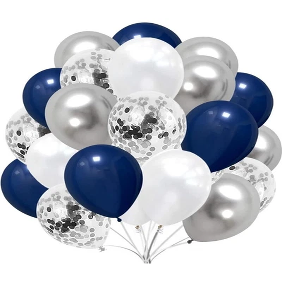 (Lot Of 3) 50+ Pack Of Blue, Silver, White, And Clear Confetti Balloons