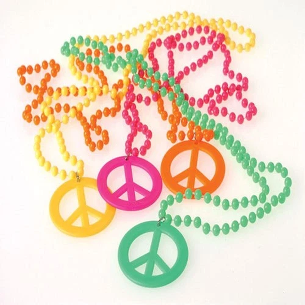 1 Dozen Colorful Peace Sign Necklaces Retro Party Accessories Plastic 18 L
