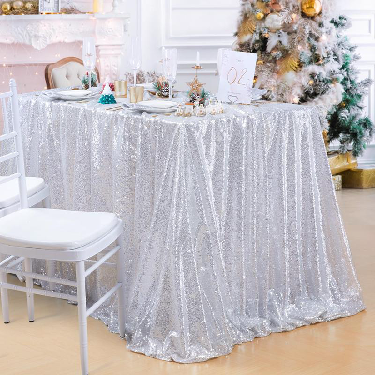 Mantel Sequin Rectangular 908243 x 1328243 8211 Silver