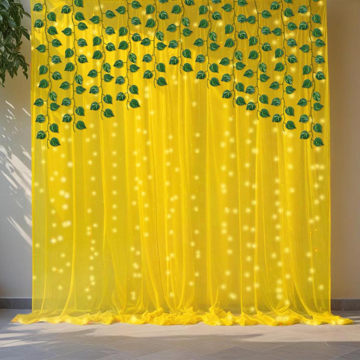 Yellow Net Backdrop Decoration Set 8 Pcs Set for Haldi, Wedding, Pooja Decor