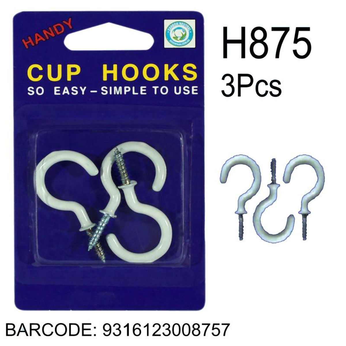 CUP HOOKS 3PC LGE PLASTIC COATED
