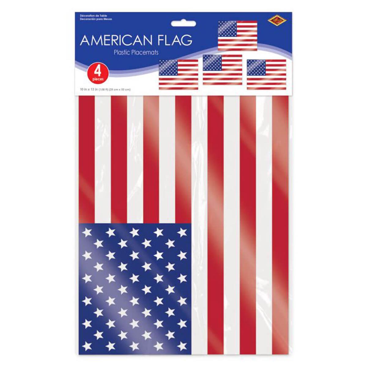Plastic American Flag Placemats 10in x 13in
