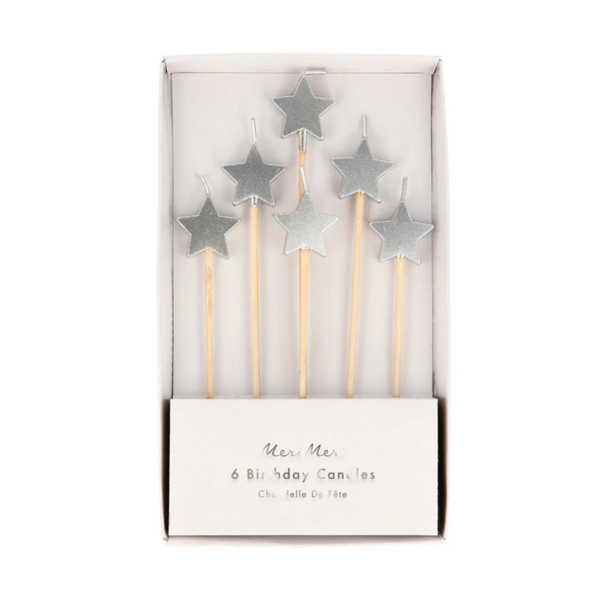 Silver Star Candles -pk6