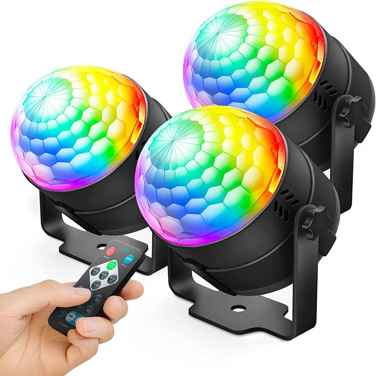 [3-Pack] Party Lights DJ Disco Ball Strobe Light Disco Lights 7 Colors Sound Activated Stage Light with Remote Control for Karaoke, Kids, Festival Celebration Birthday Xmas Wedding Bar Club