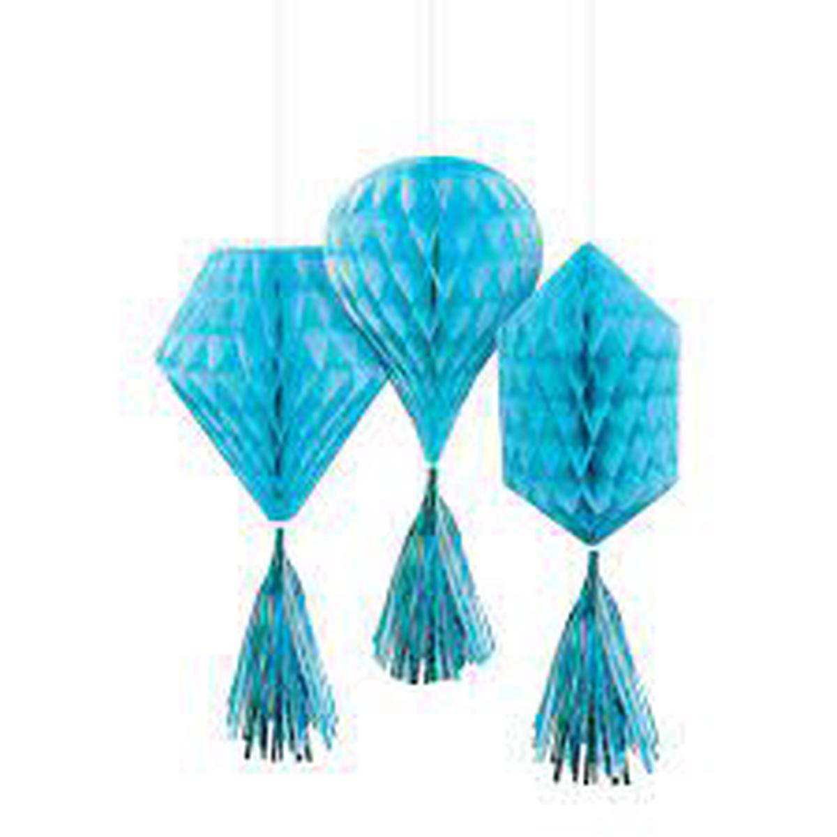 Mini Blue Honeycomb Decorations 3pc - Amscan