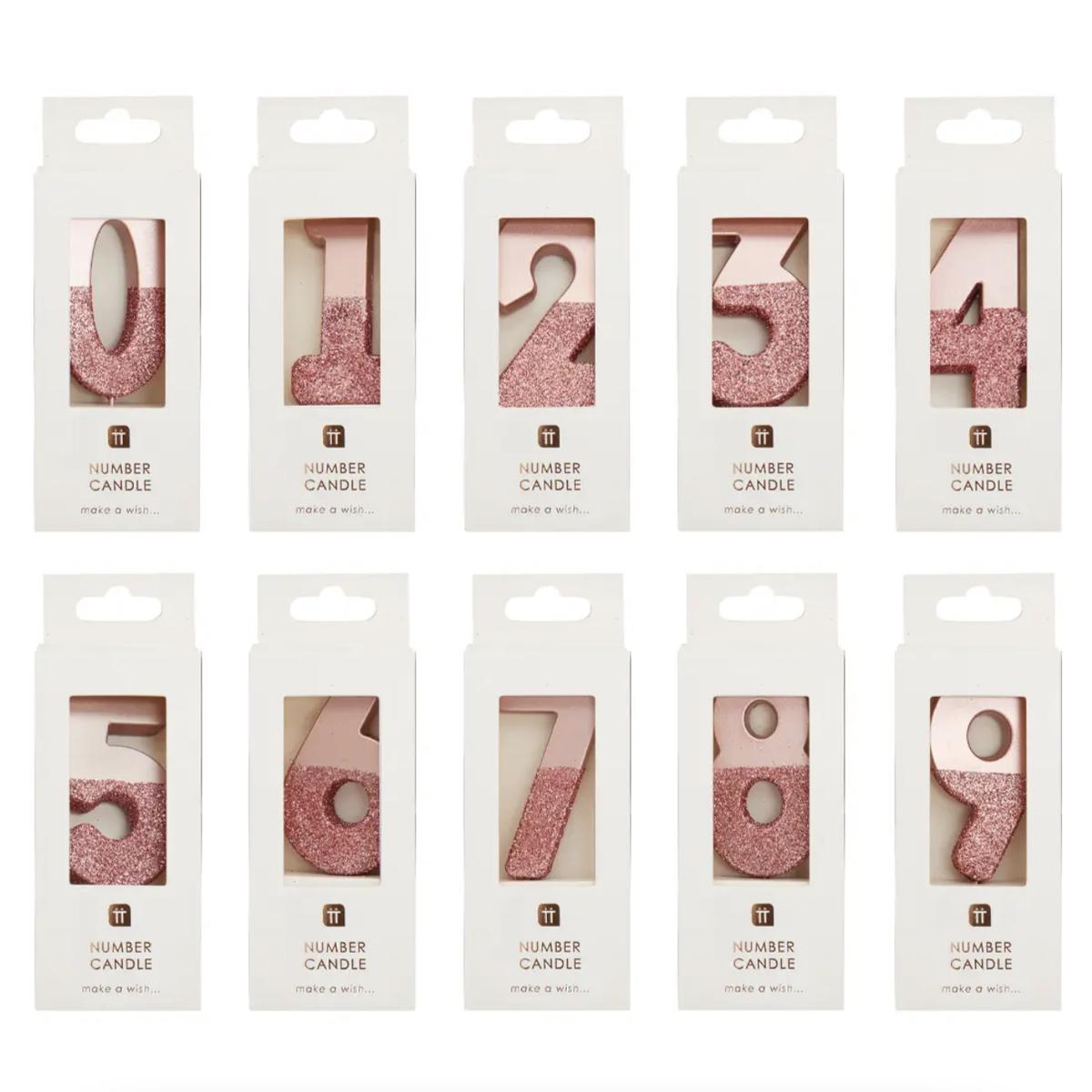 Rose Gold Glitter Number Candle