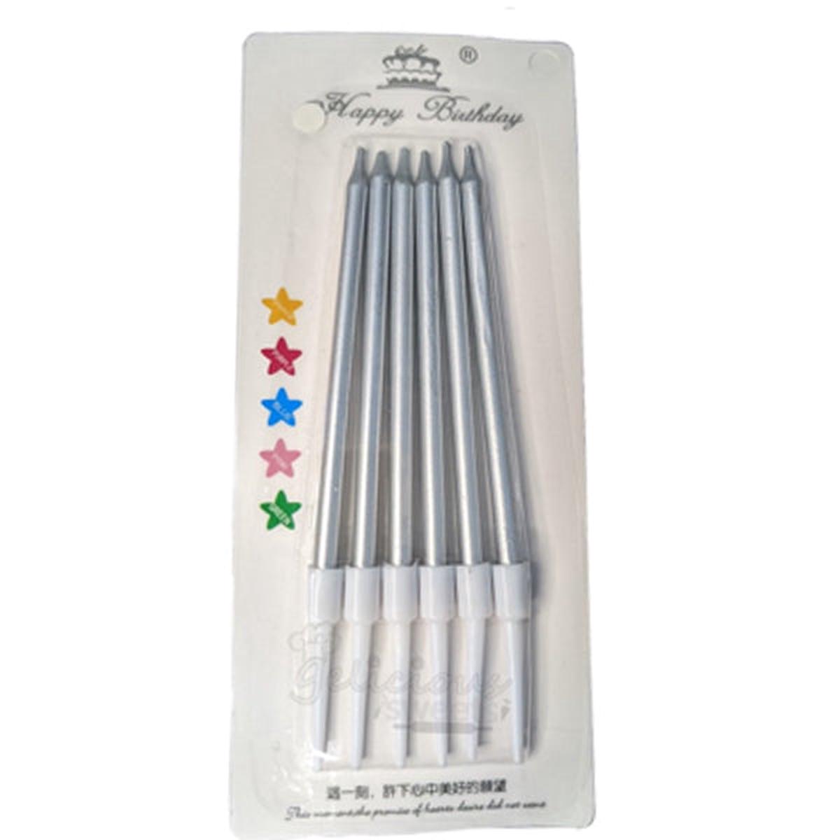 Metallic Silver Slim, Long Candles