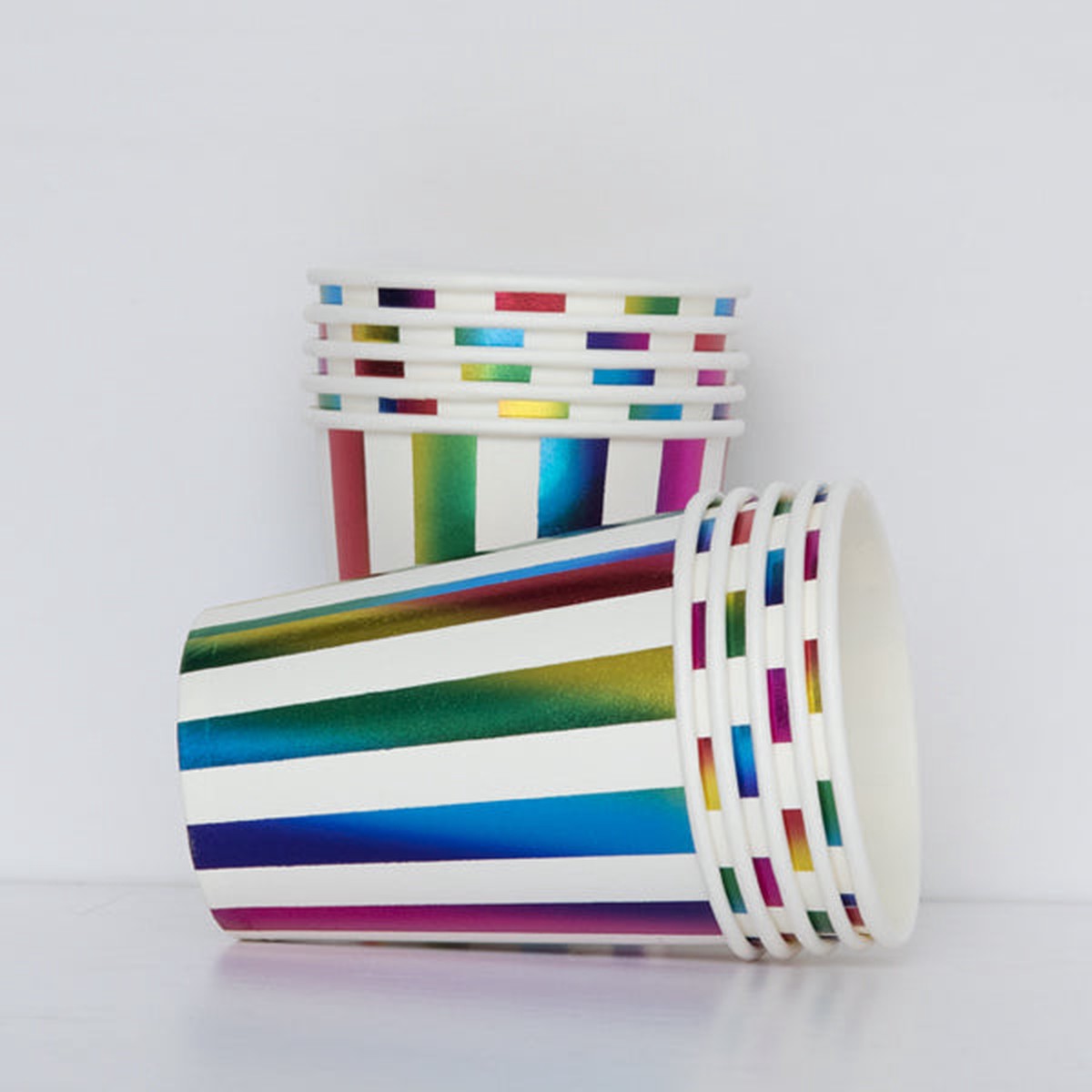 Metallic Rainbow Line Paper Cups
