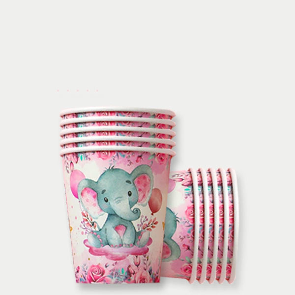 Pink Elephant Theme Paper Cups