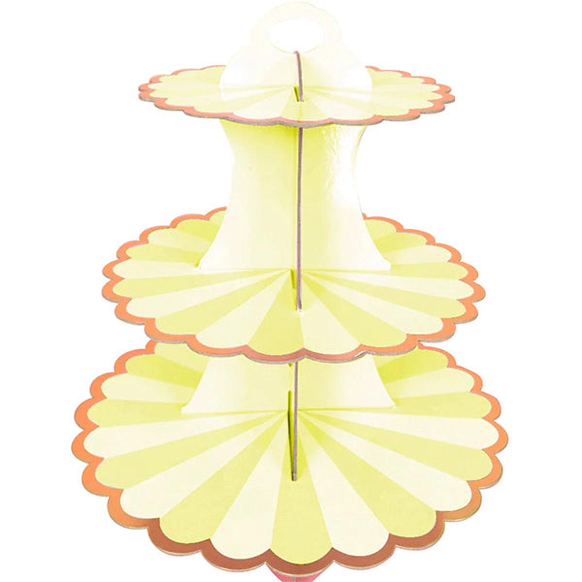 3 Tier Cupcake Stand Yellow and White
