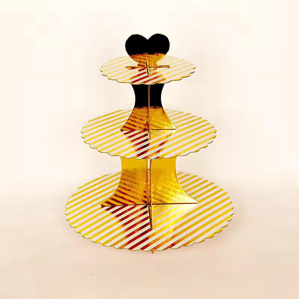 3 Tier Metallic Gold Stripe Cupcake Stand
