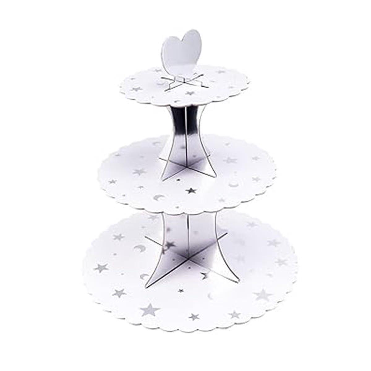 3 Tier Silver Cupcake Stand With Moon & Stars