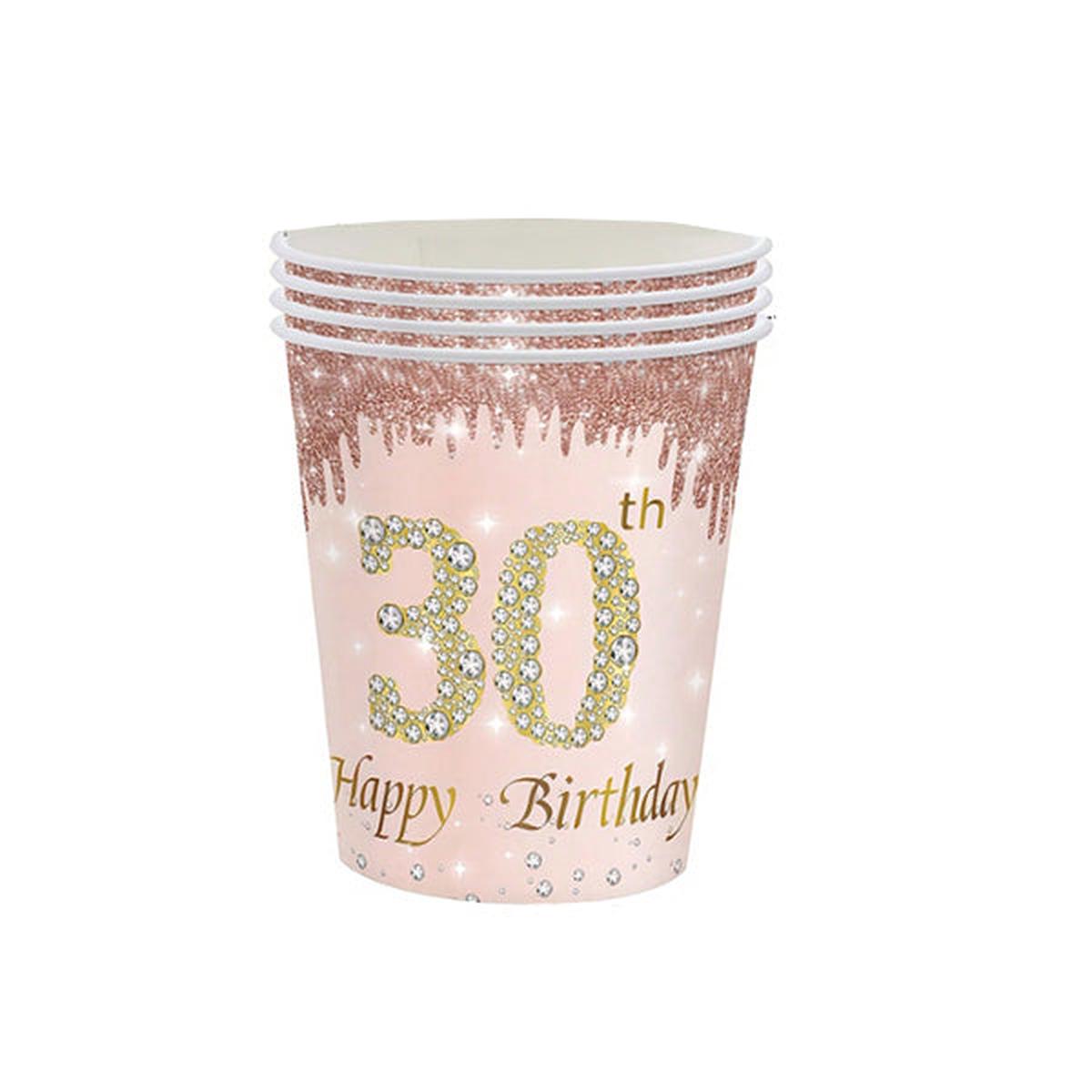 30th Happy Birthday Pink Paper Cups