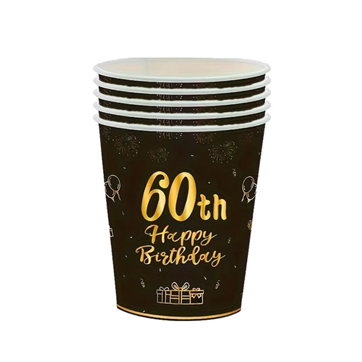 60th Happy Birthday Black & Gold Paper Cups
