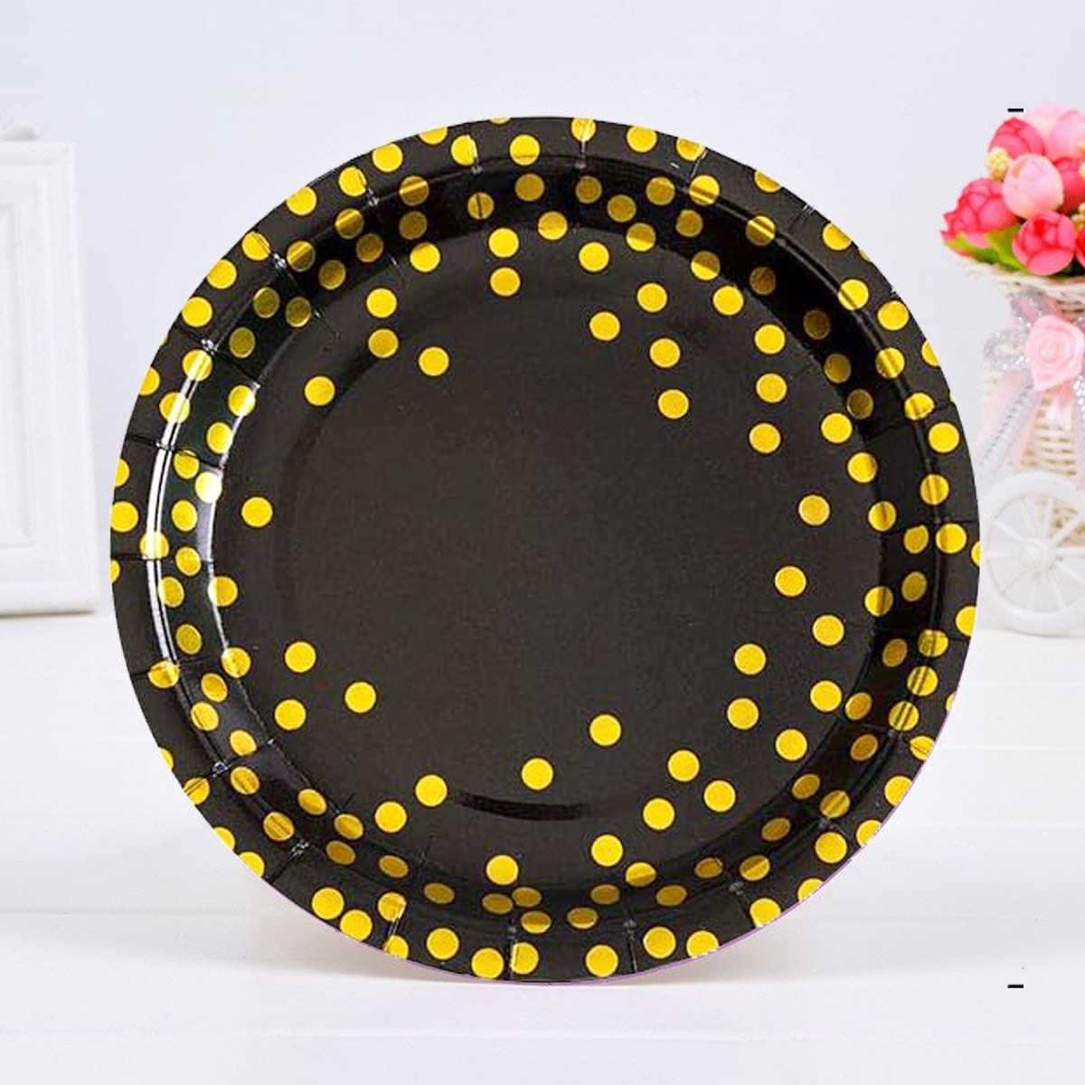 Black & Gold Polka Dot Plates