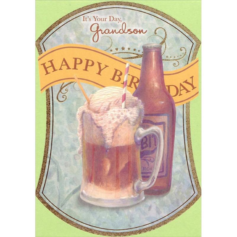 Root Beer Float with Two Straws Grandson Birthday Card