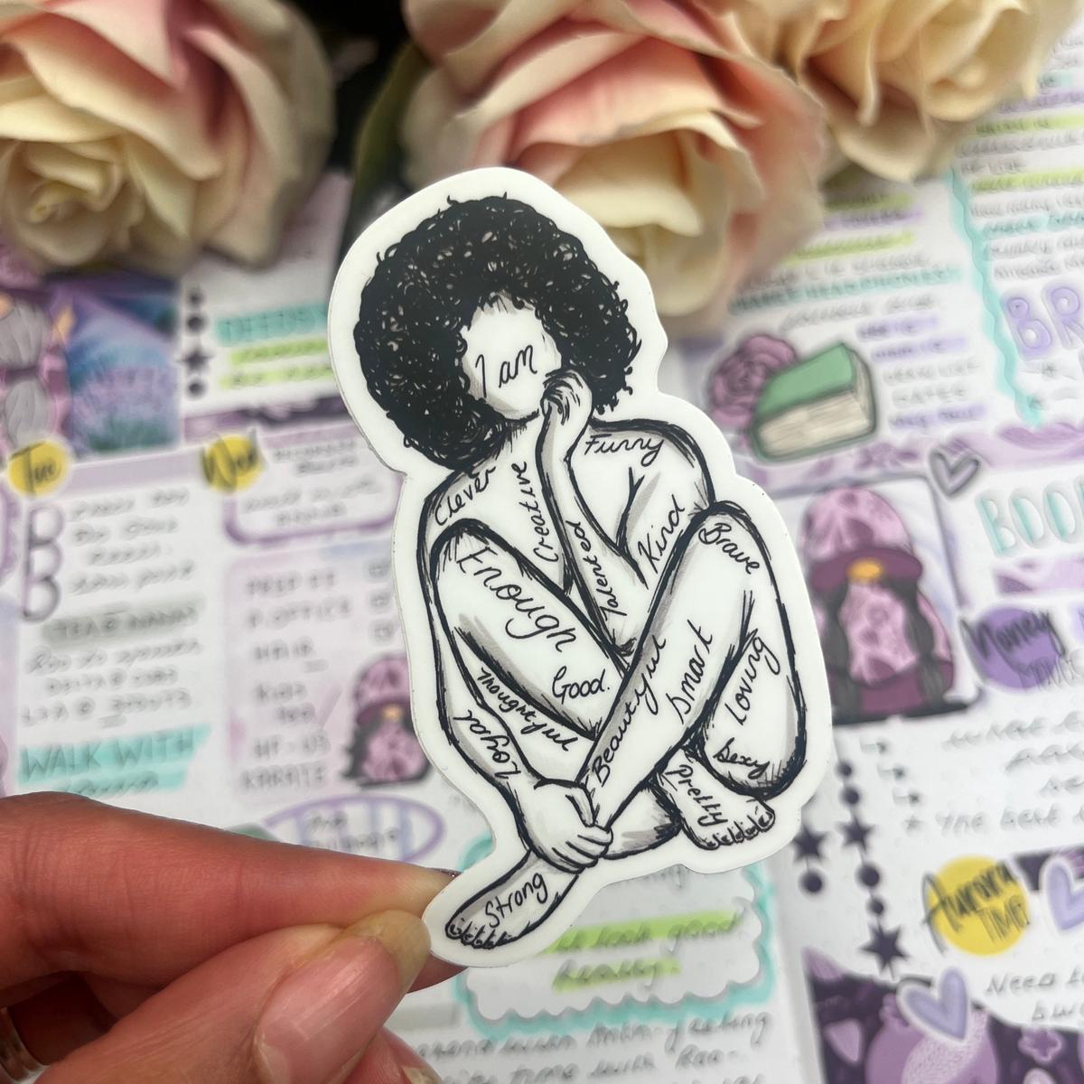 (070) I am (curls) affirmation  - vinyl sticker