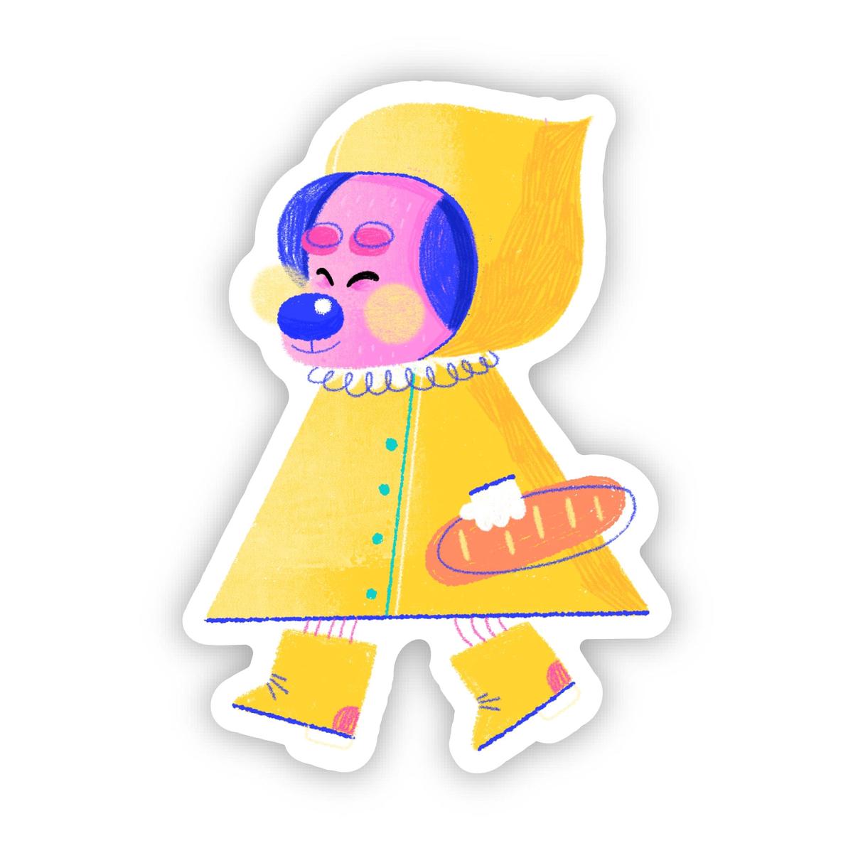 Raincoat Dog With Bread Sticker