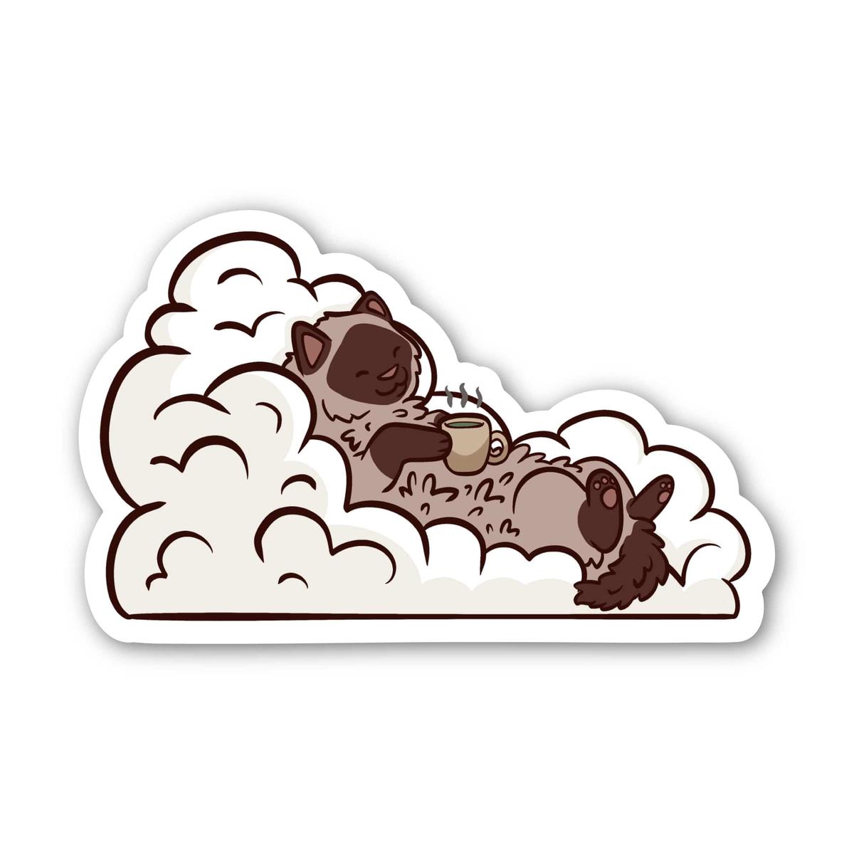 Cat Floating In Clouds Sticker