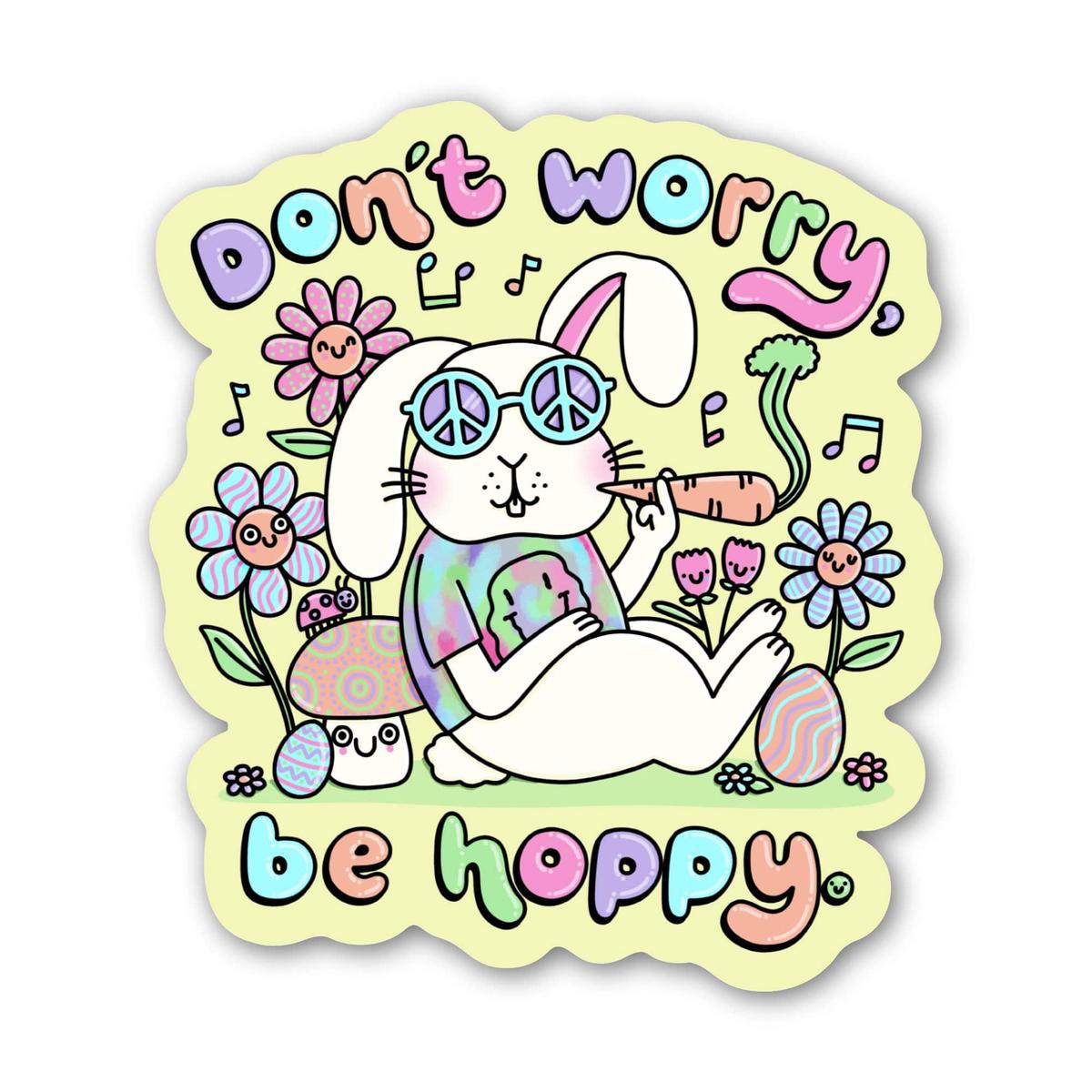 "Don't worry, be hoppy" Groovy Rabbit Sticker