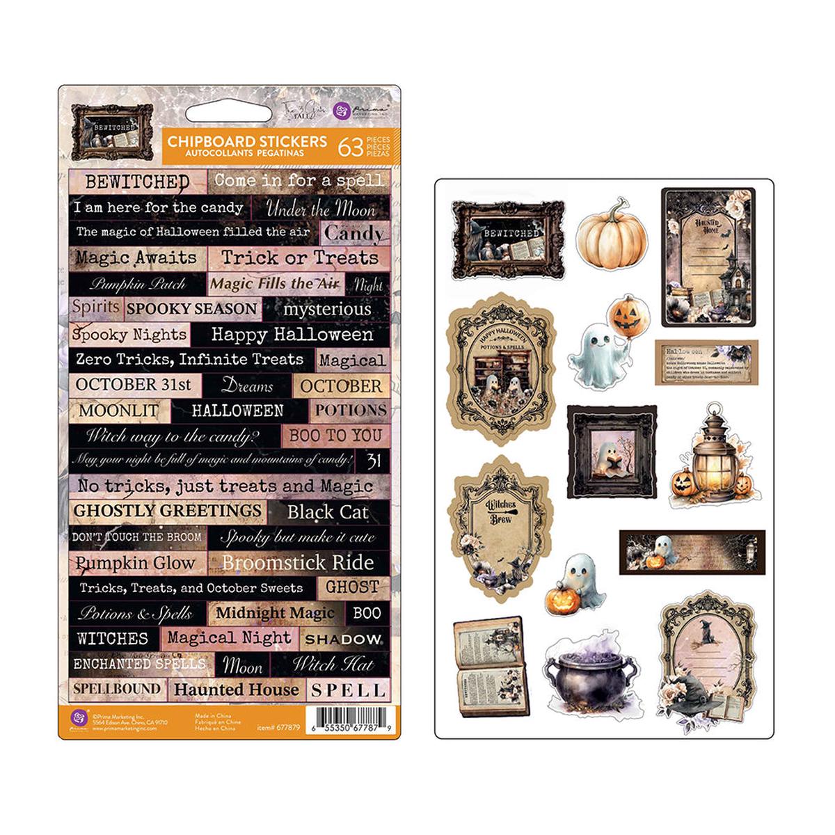 Prima BEWITCHED Chipboard Stickers 63pc