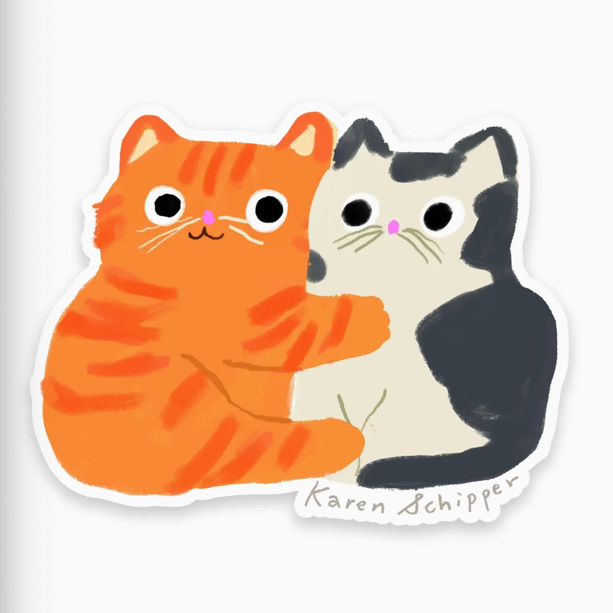 Hugging Cats Sticker